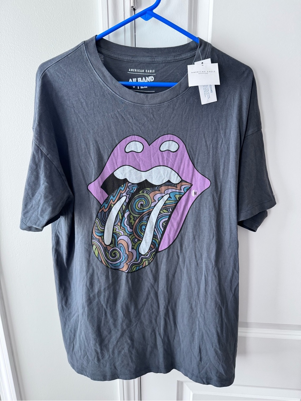 American Eagle Outfitters Dark Gray Tee with Rolling Stones Graphic